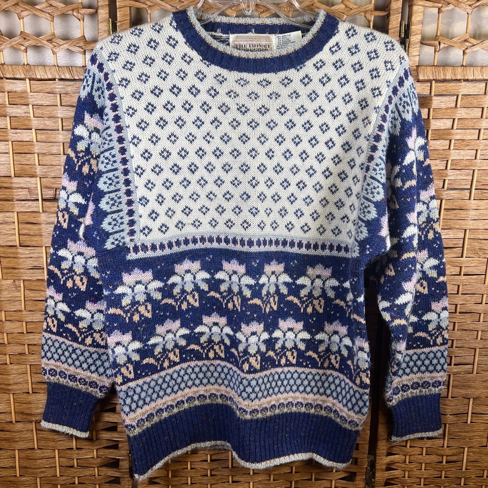 Vintage 80s The Import Workshop Wool Blend Flower Sweater Sparkle Size M